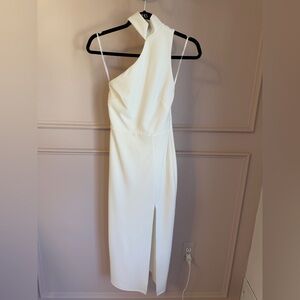 Lulu's Chic One-Shoulder High Neck White Dress